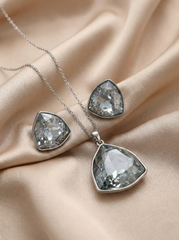 Silver-Tone Geometric Crystal Pendant Set & Matching Studs