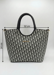 3-Pcs Combo Tote & Satchel Set - Blue with Black Print