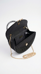 Nisa "Diva" Crystal Statement Purse – Black/Gold