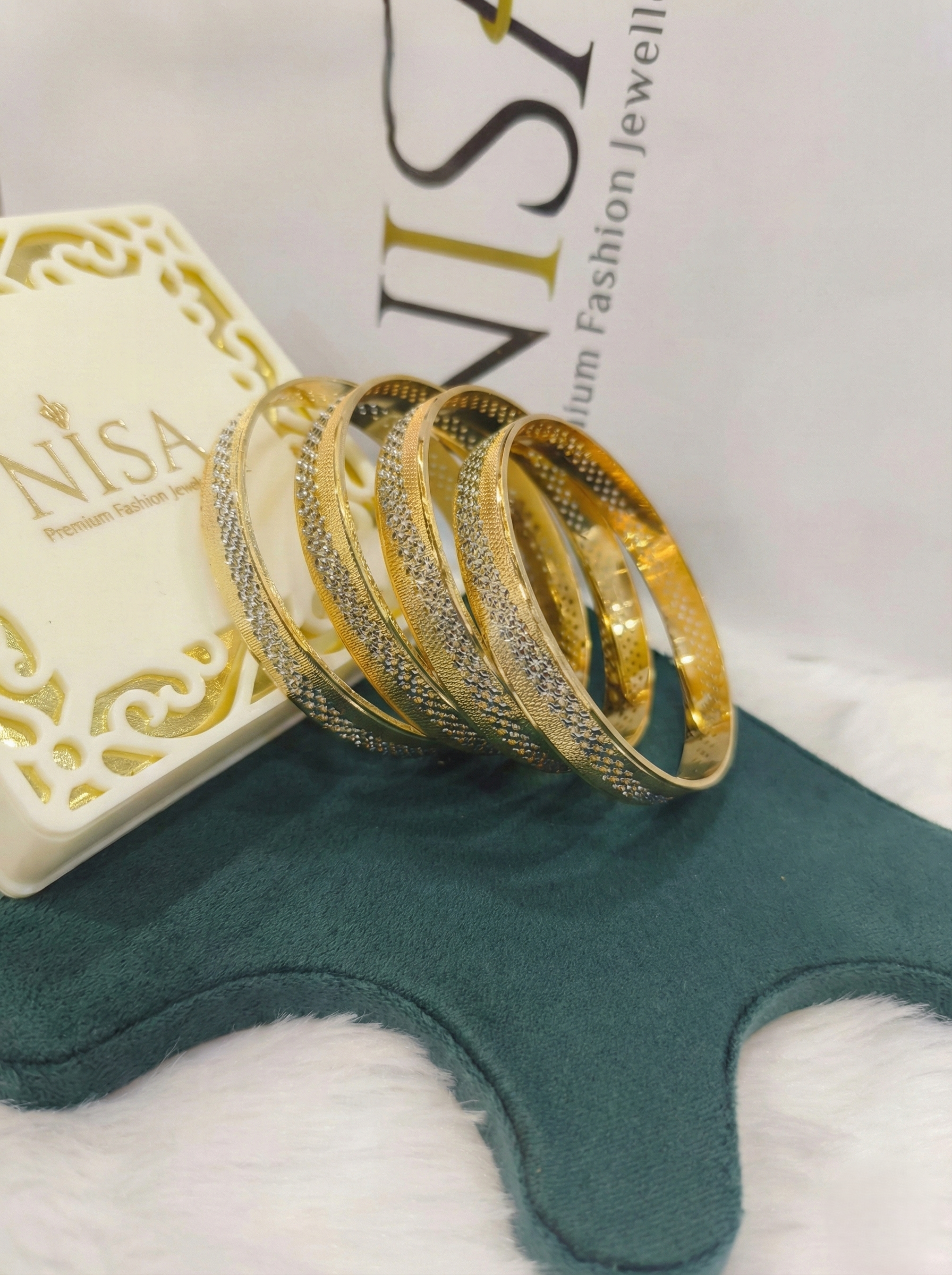Nisa Premium Dual-Tone Textured Bangle Set (Set of 4)