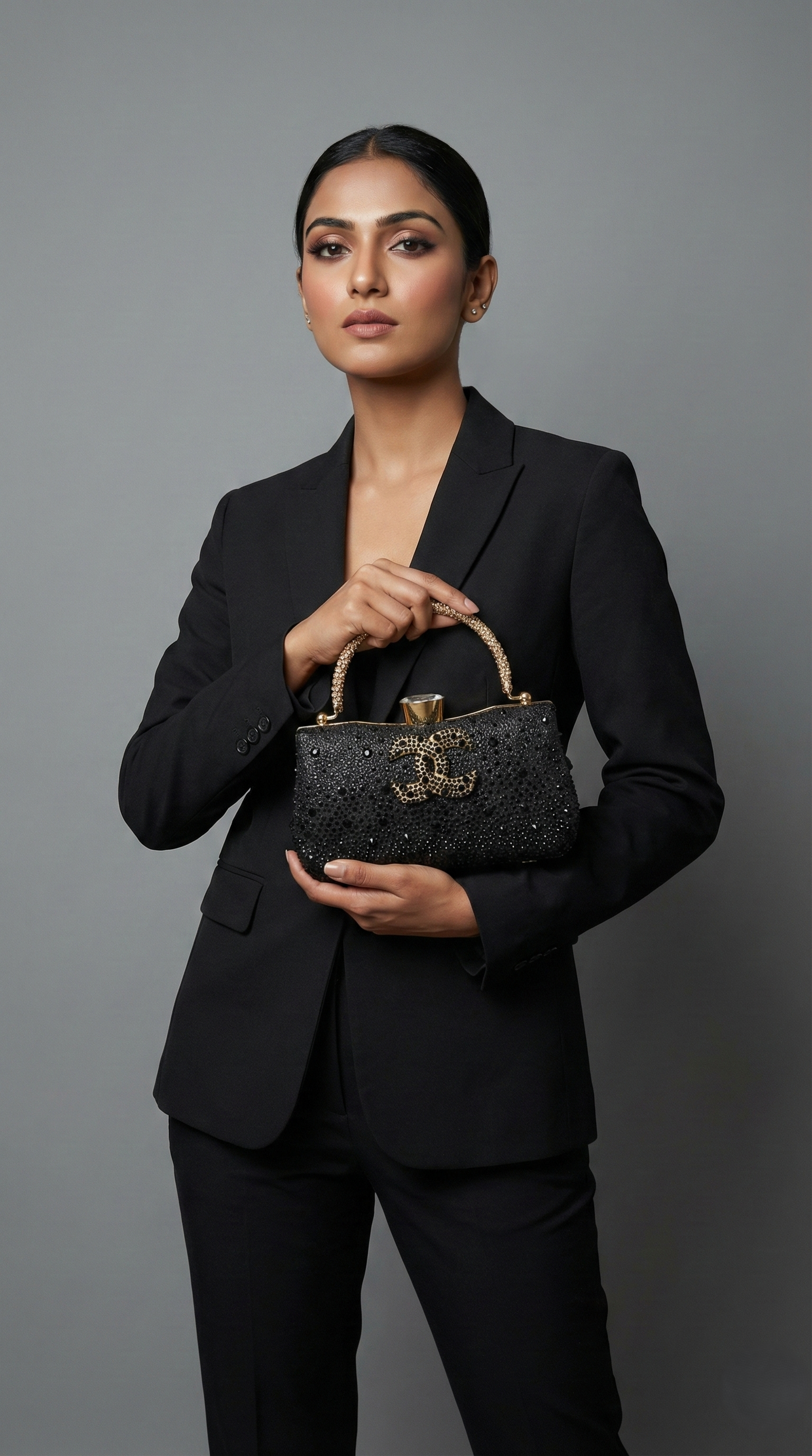 Nisa Icon Black Rhinestone Party Purse