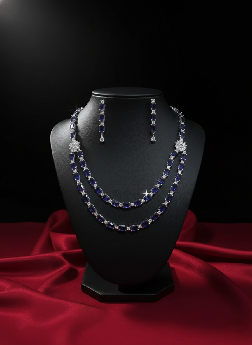 Purple Double-Strand AD Necklace & Drop Earring Set