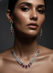 Ruby Red & Floral AD Necklace Set