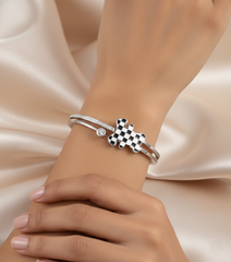 Nisa Premium Silver-Polish Teddy-Bear Chess Design With Diamond Studded Bracelet For Women and Girls