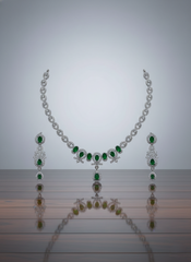 AYNA Emerald Green & Silver AD Necklace Set
