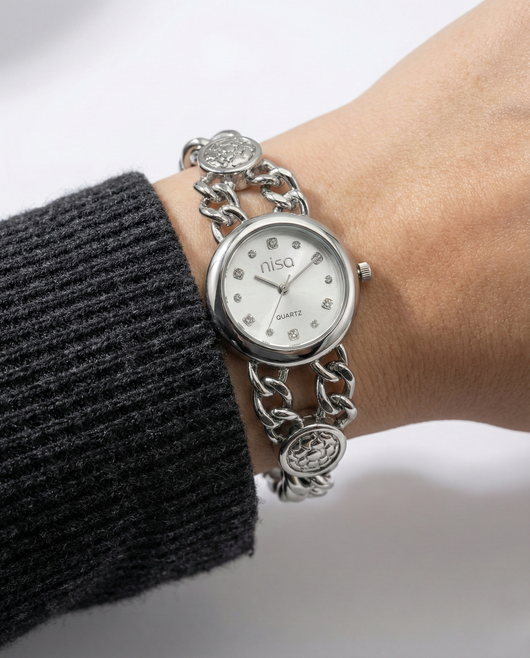 Nisa Elegant Silver Chain-Link Women's Watch