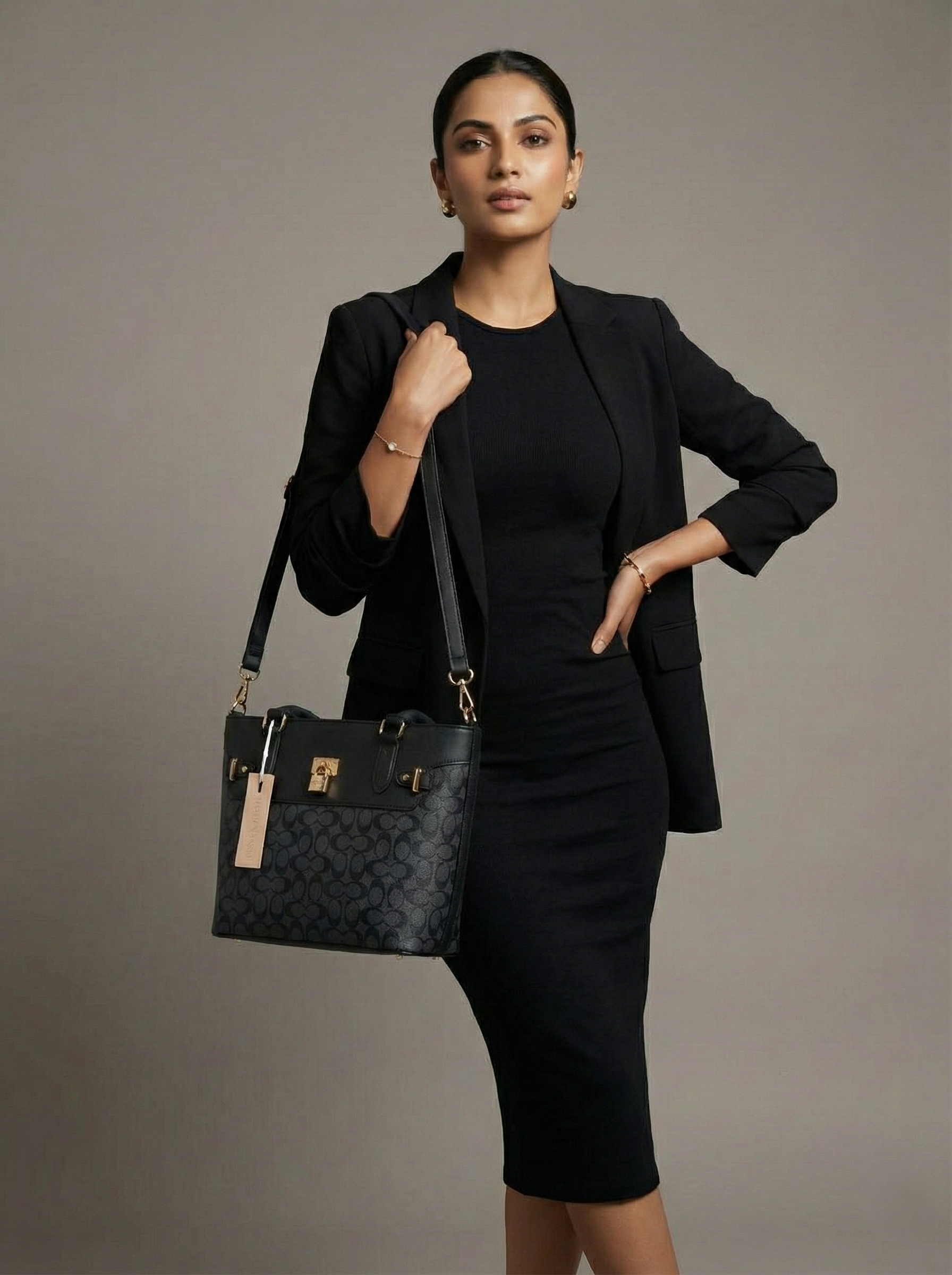 3-Pcs Combo Tote & Satchel Set - Midnight Charcoal