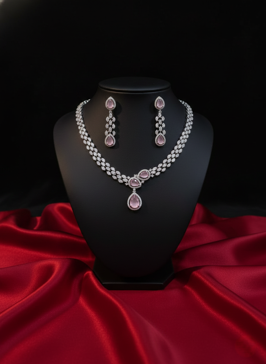 Pink Petal AD Necklace Set