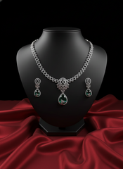 NISA Silver - Mint Teardrop AD Necklace & Earring Set.