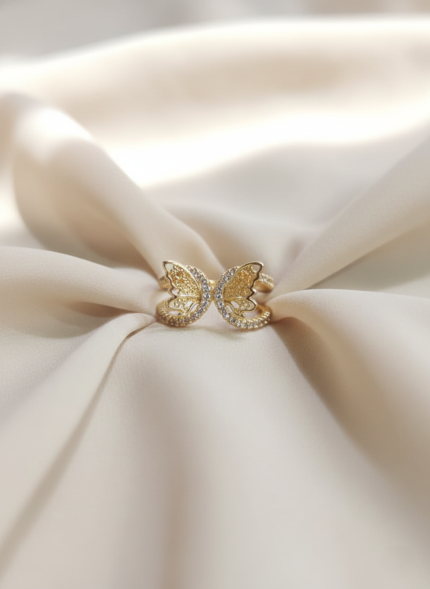 Gold-Tone Crystal Butterfly Wrap Finger Ring