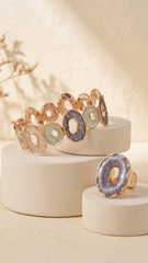 Nisa Pastel Enamel Oval Motif Bracelet & Statement Ring Combo