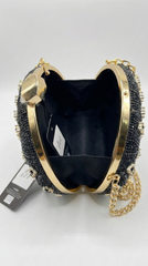 Nisa Black & Gold Beaded Evening Hand Purse