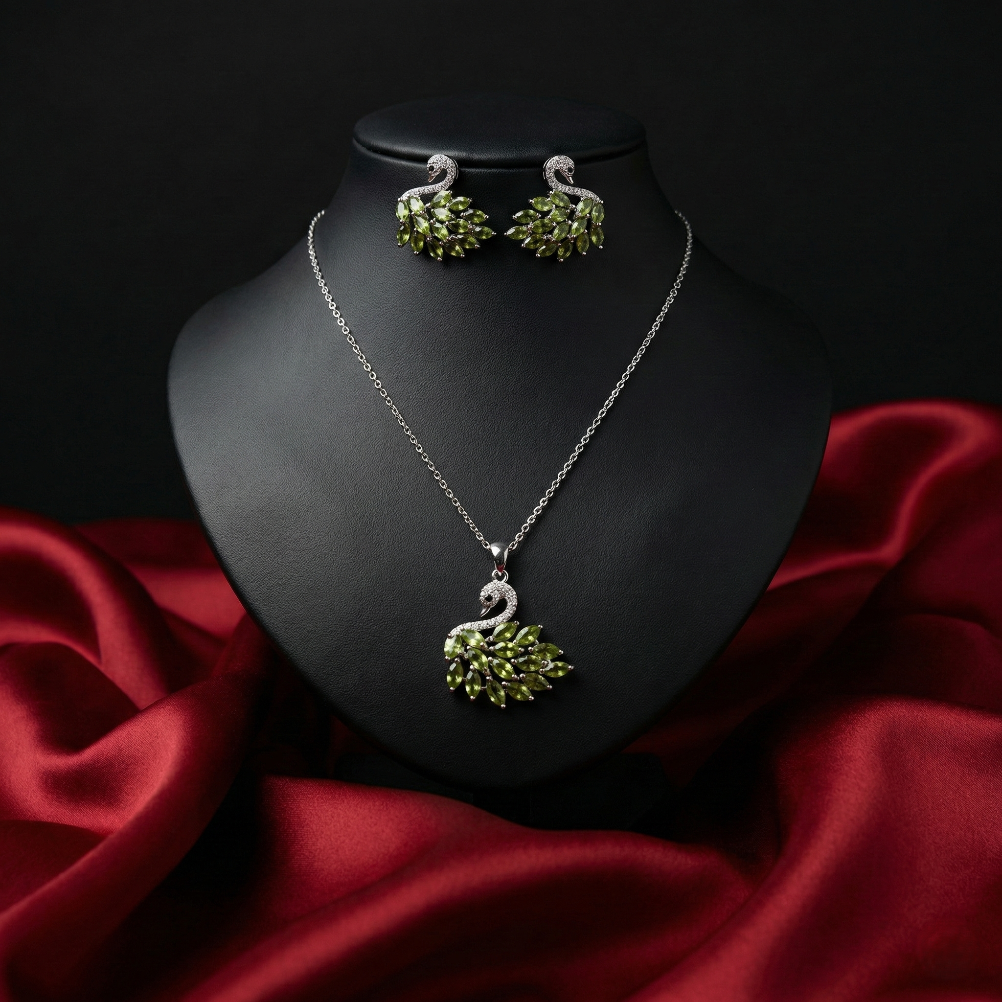 Crystal Swan Pendant Set with Matching Earrings