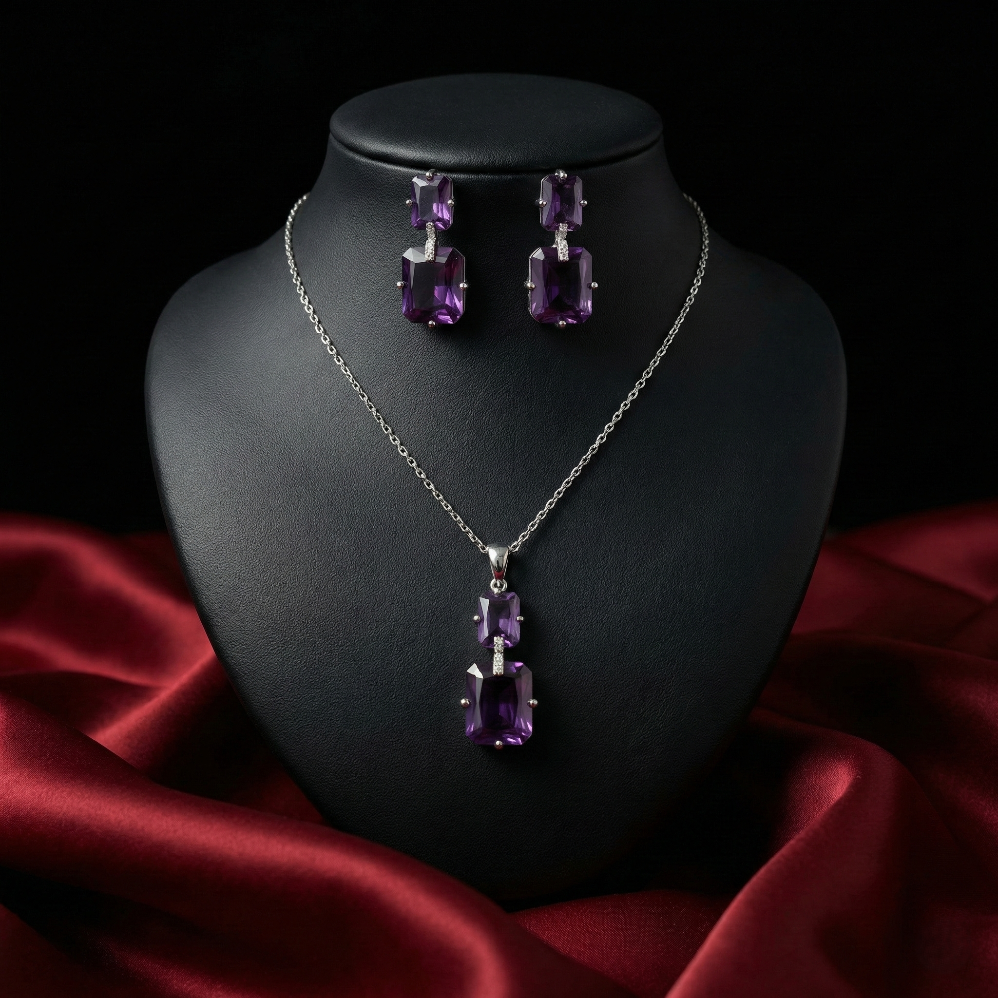 Classic Emerald-Cut AD Pendant Set