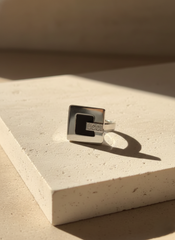 Stainless Steel Square Icon Silver Ring
