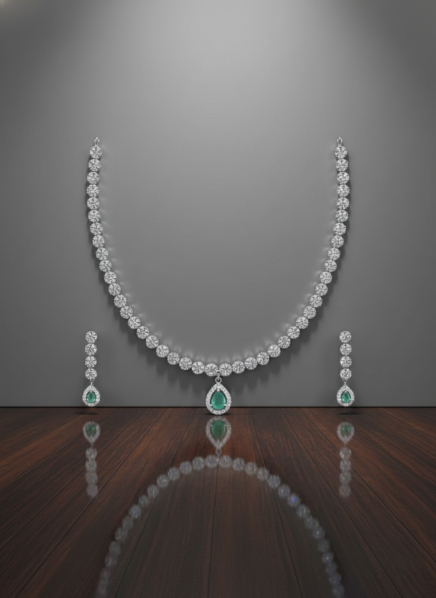 AYNA Mint Pear-Drop AD Necklace & Earring Set