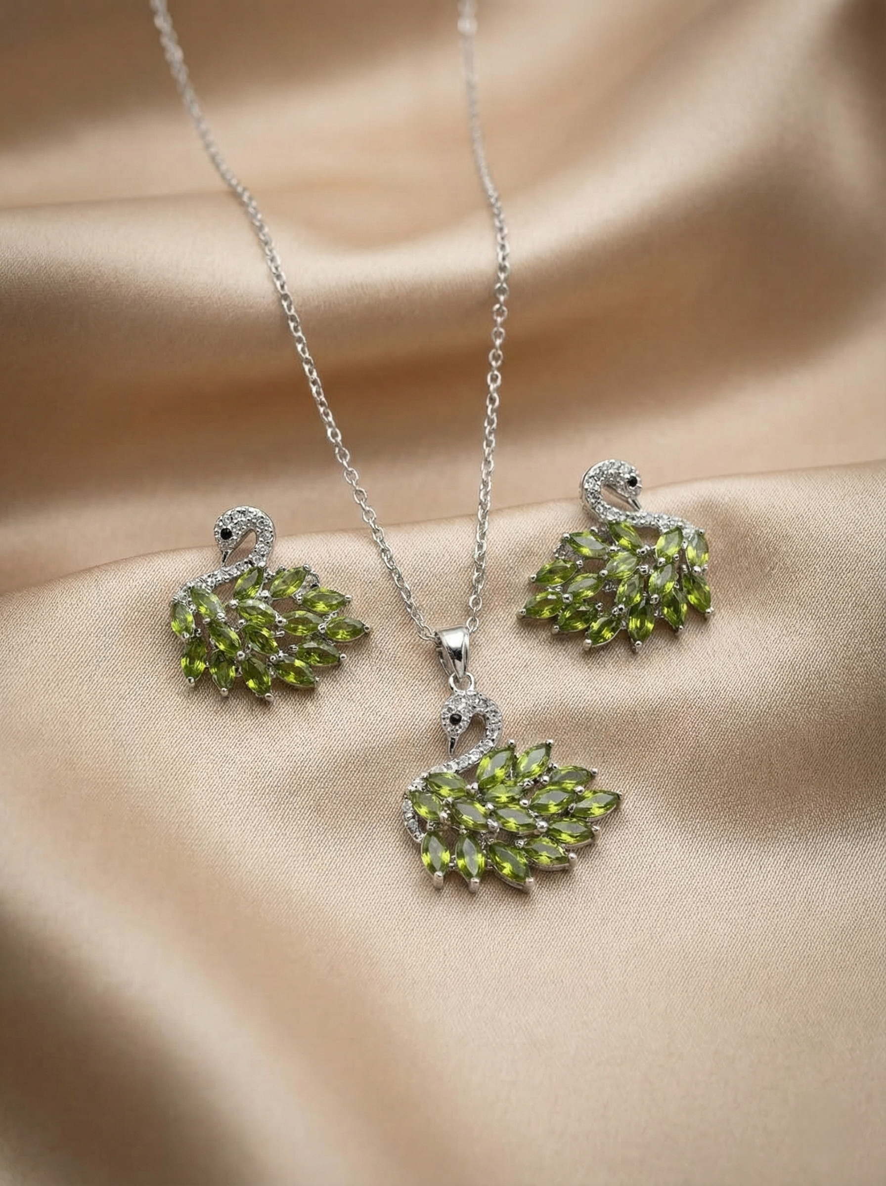 Crystal Swan Pendant Set with Matching Earrings