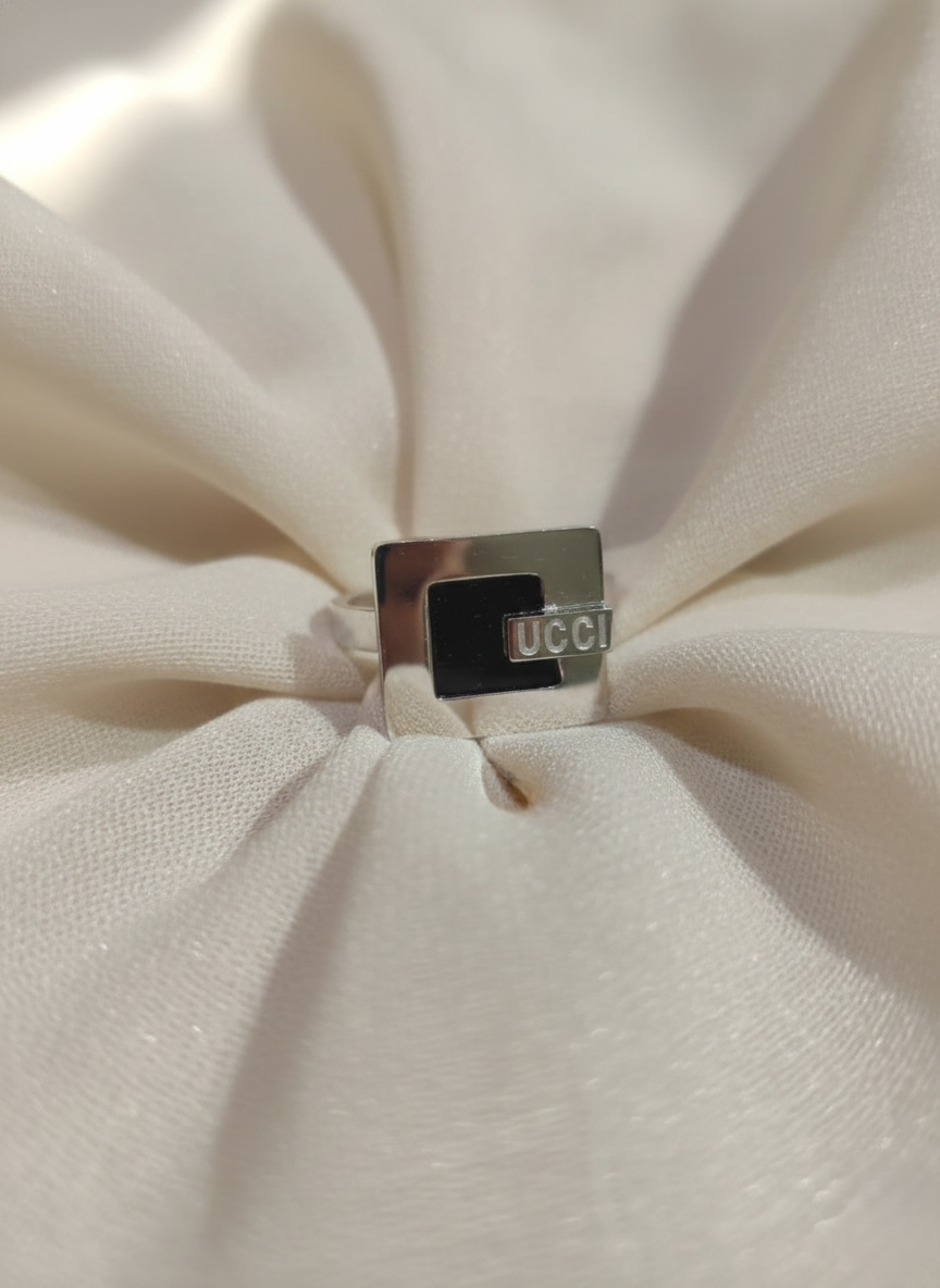 Stainless Steel Square Icon Silver Ring