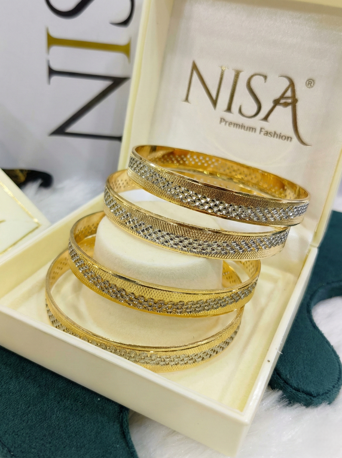 Nisa Premium Dual-Tone Textured Bangle Set (Set of 4)