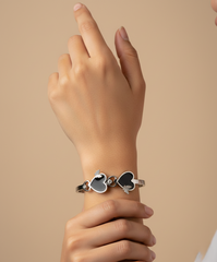 Nisa Premium Silver Polish Beautiful Butterfly And Heart Design With Daimond And Ceramic Studded Bracelet For Women and Girls