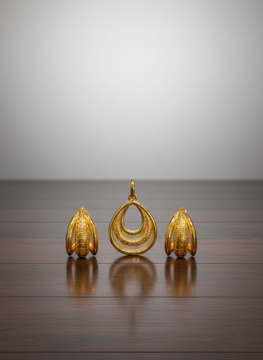 Dubai Style Gold-Tone Pendant and Earring Set