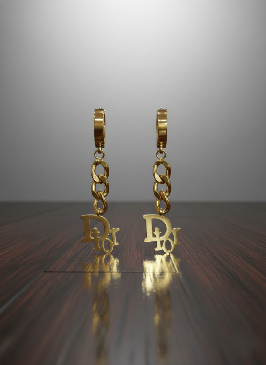 Stainless Steel Golden  Hoops-Chain Link