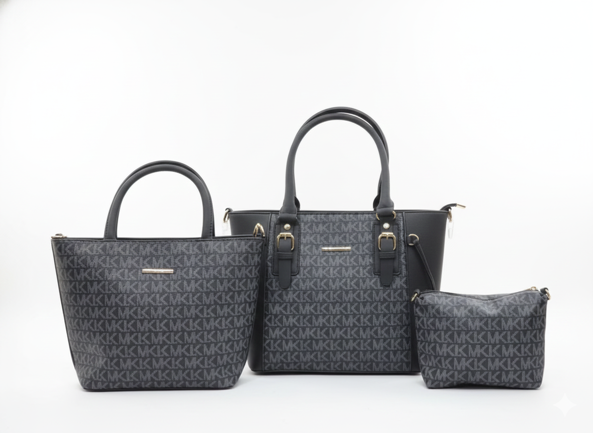 3-Pcs Combo Tote & Satchel Set - Charcoal/Black