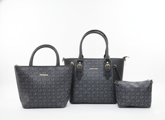 3-Pcs Combo Tote & Satchel Set - Charcoal/Black