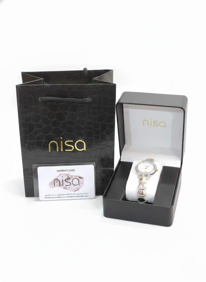 Nisa Designer Two-Tone Women’s Watch with Crystal Accents – Gold & Silver