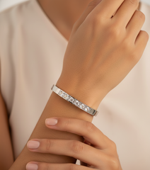 Nisa Premium Silver Polish Fabulous Solitare Design With Diamond Studded Bracelet For Women and Girls