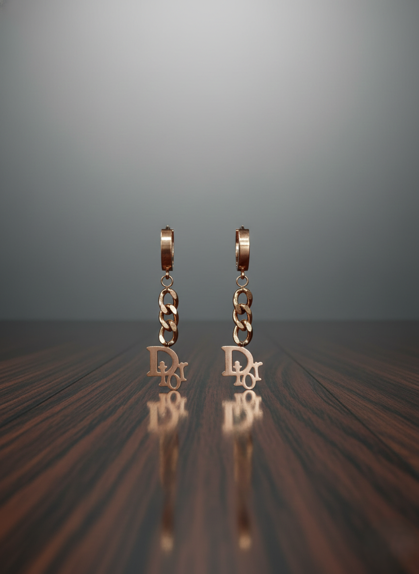 Stainless Steel Rose Gold Hoops-Chain Link