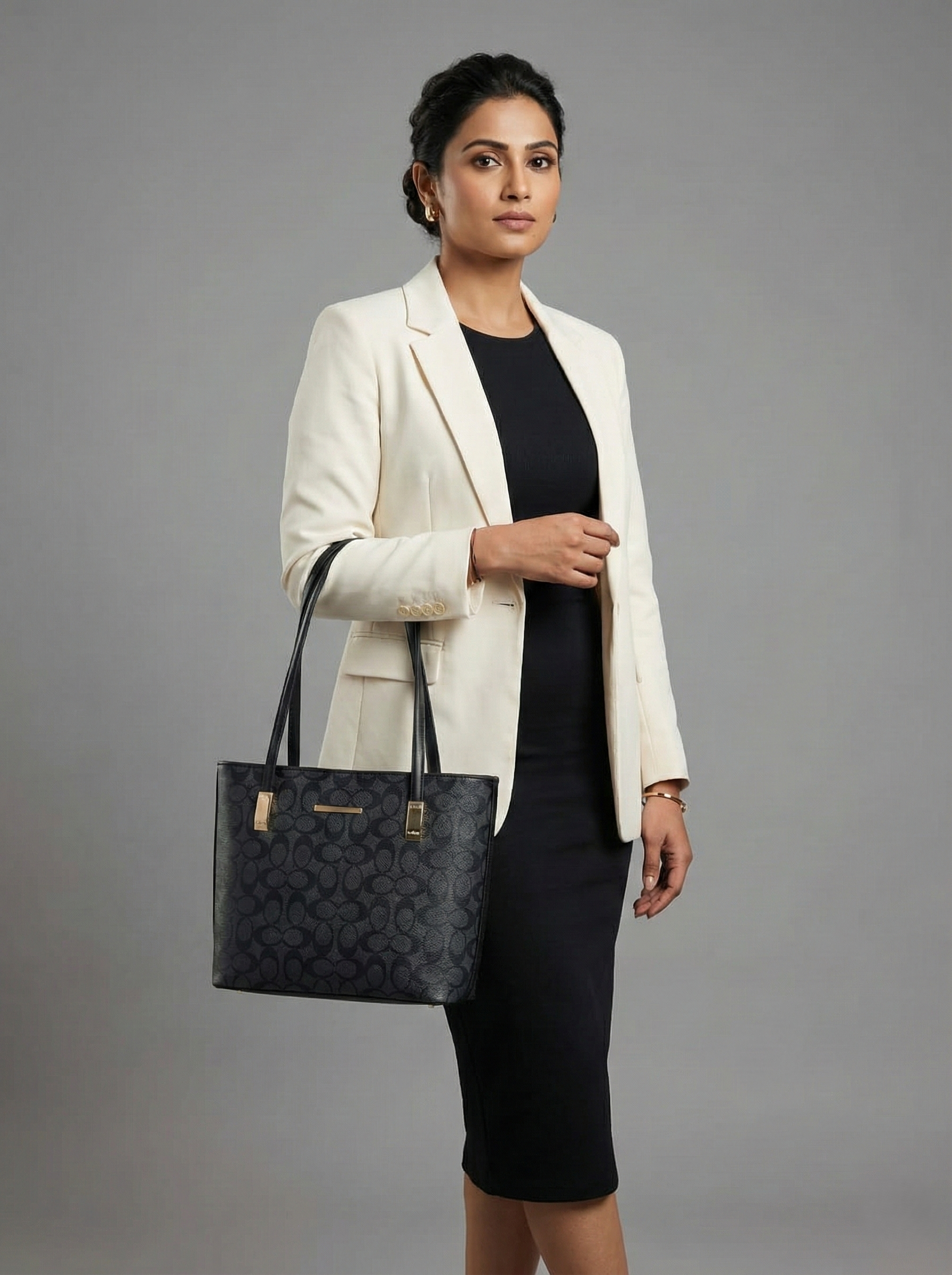 3-Pcs Combo Tote & Satchel Set - Midnight Charcoal