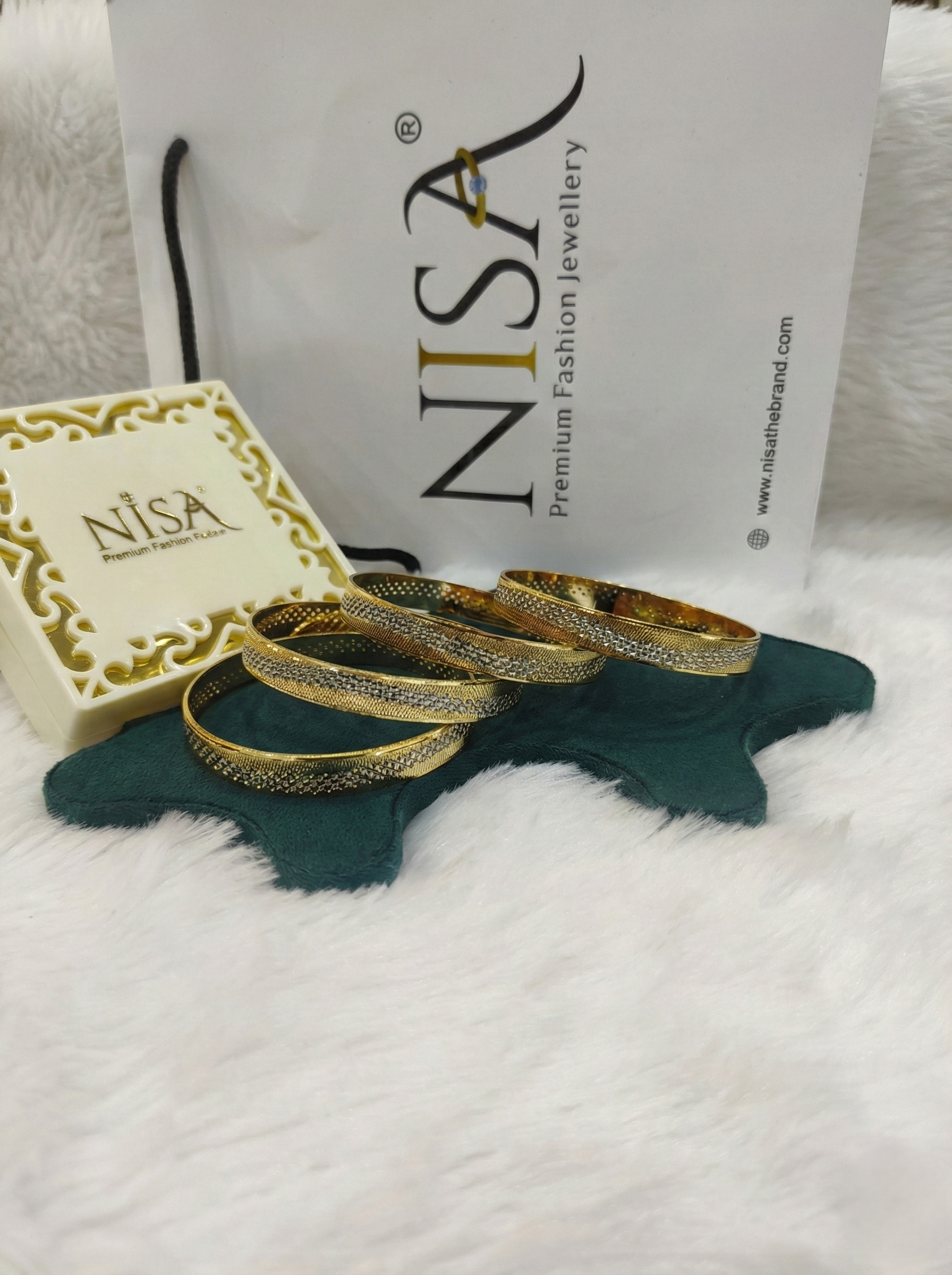 Nisa Premium Dual-Tone Textured Bangle Set (Set of 4)