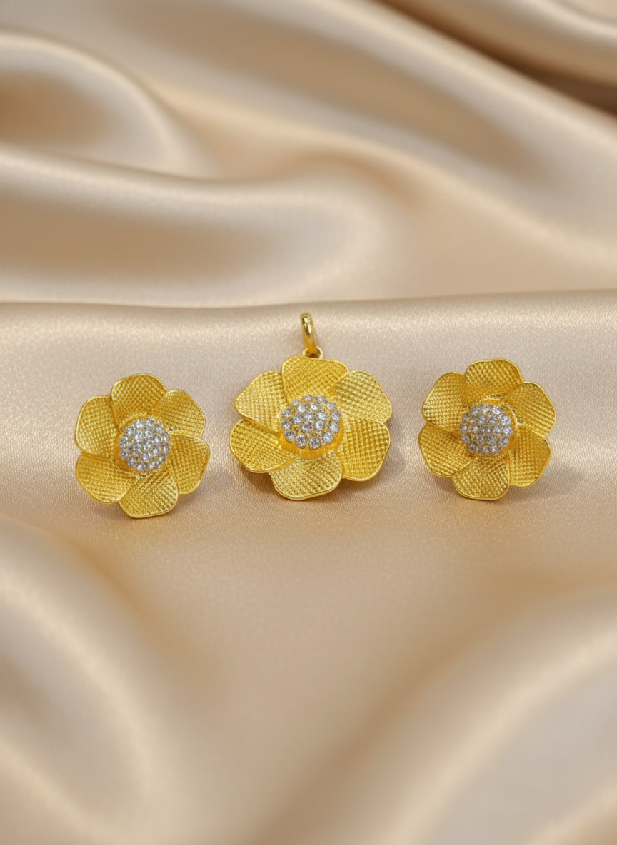 Dubai Style Gold-Tone Pendant and Earring Set