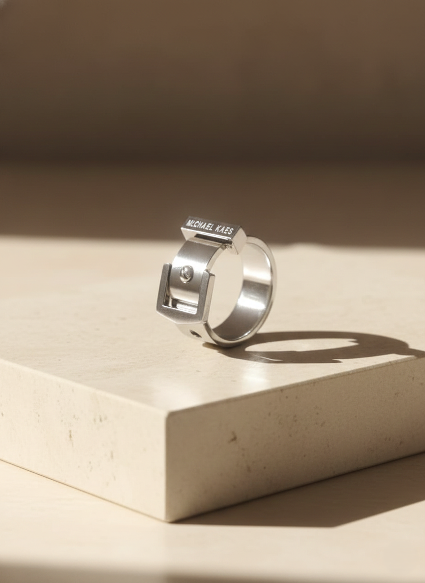 Stainless Steel Buckle Ring by MICHAEL KAES