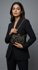 Nisa Black & Gold Beaded Evening Hand Purse