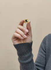 Stainless Steel Square Icon Golden Ring