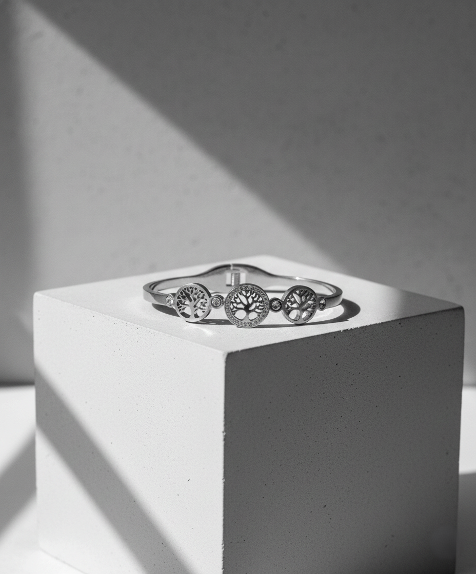 Nisa Premium Silver Polish Tree Design With Diamond Studded Bracelet For Women and Girls