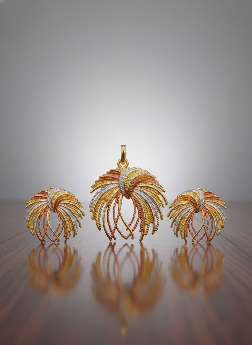 Dubai Style Gold-Tone Pendant and Earring Set