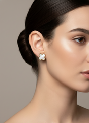 Stainless Steel Rose Gold White  Clover Earrings.