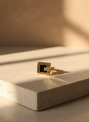 Stainless Steel Square Icon Golden Ring