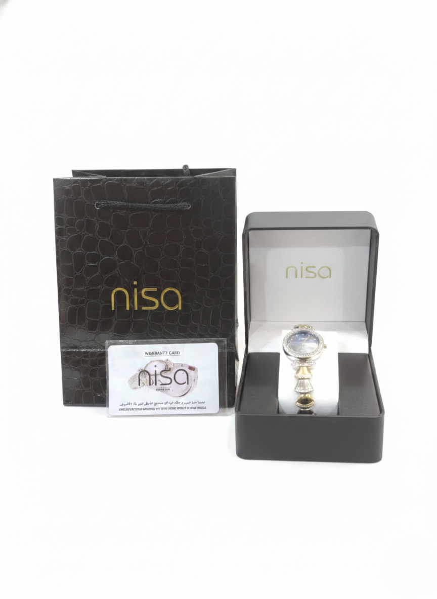Nisa Designer Two-Tone Women’s Watch with Crystal Accents – Gold & Silver