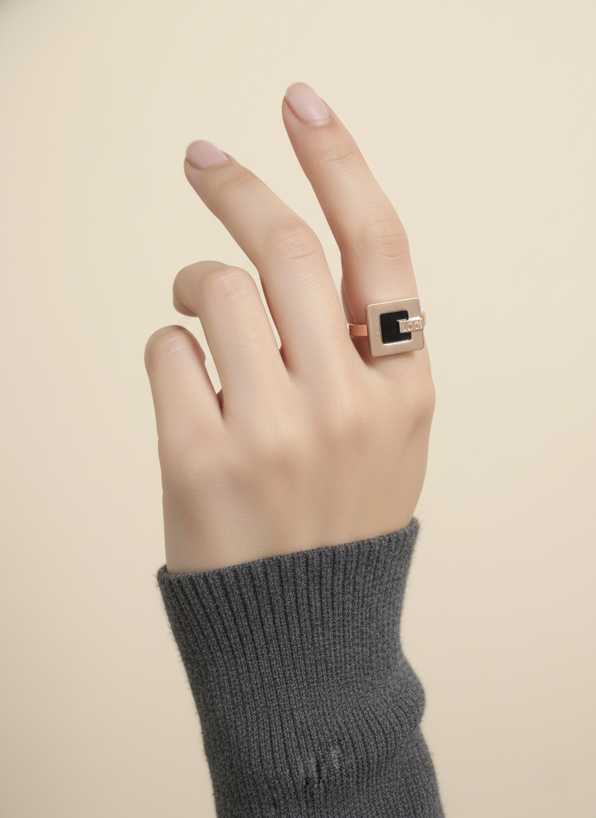 Stainless Steel Square Icon Rose Gold Ring