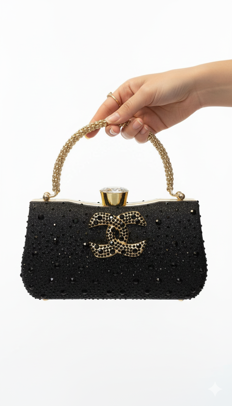 Nisa Icon Black Rhinestone Party Purse