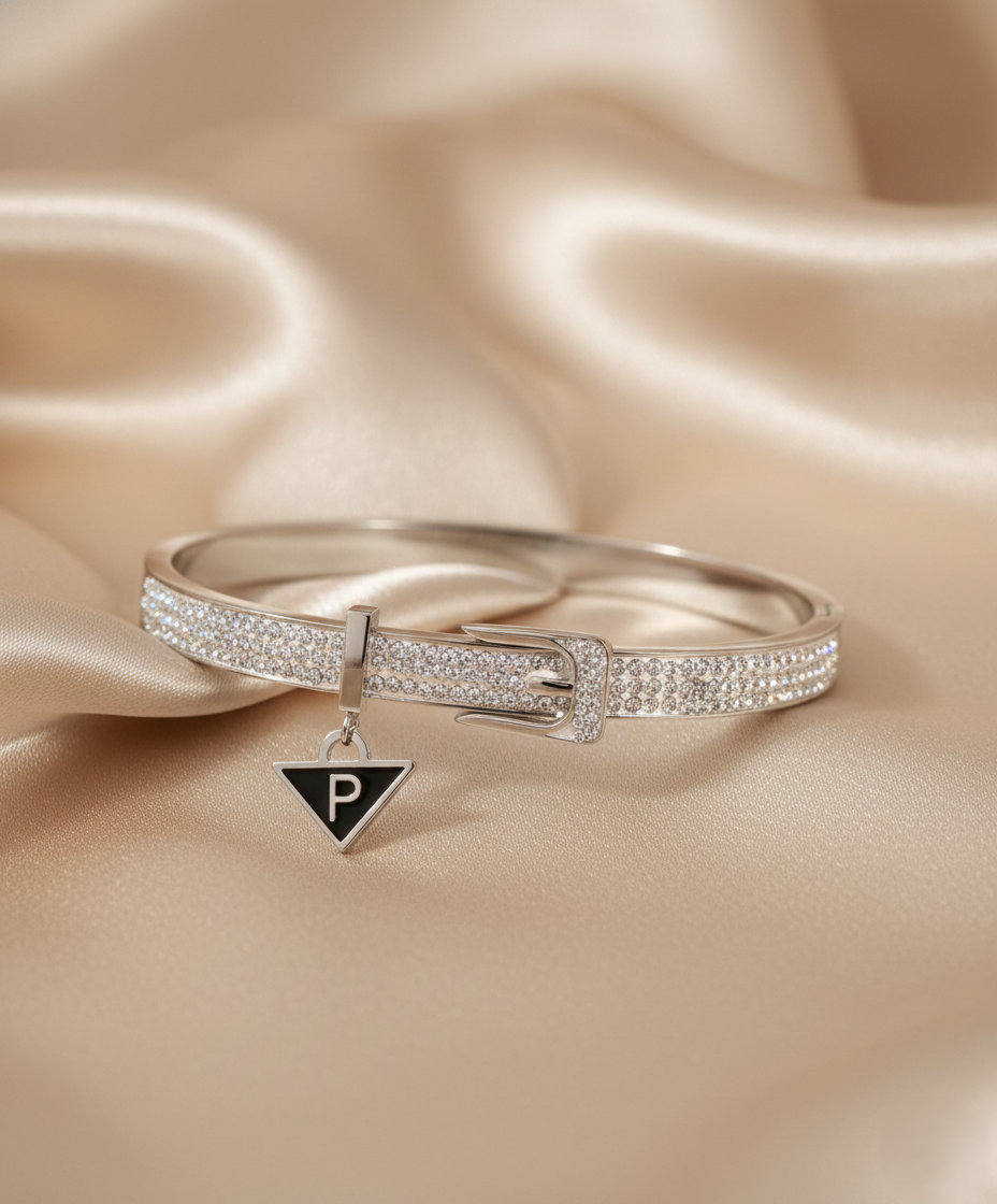 Nisa Premium Silver-Polish Delicate Belt Design With Diamond Studded Bracelet For Women and Girls