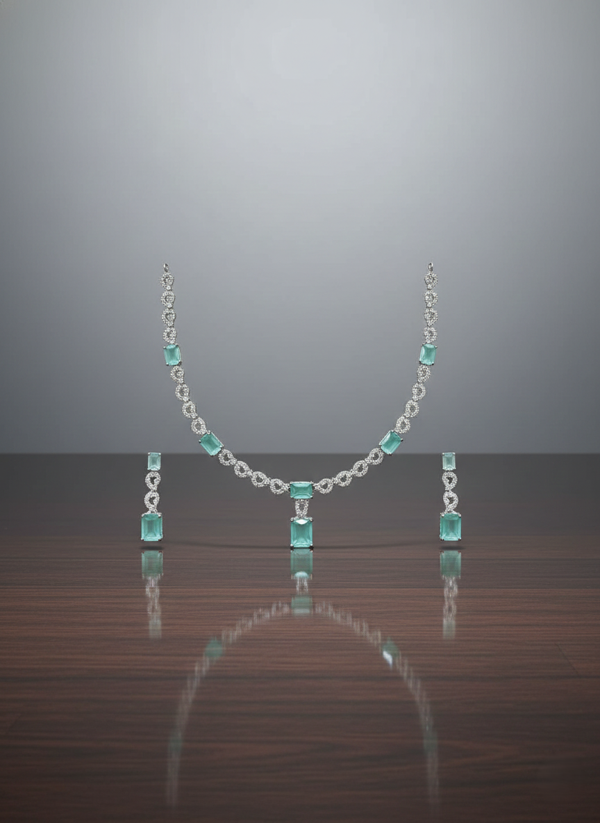 AYNA Seafoam Radiance AD Necklace Earring Set
