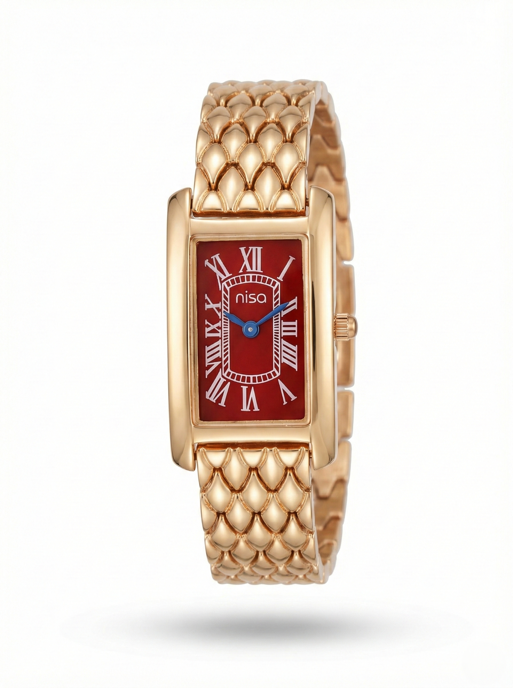 Nisa Gold-Tone Vintage Edition Ladies Watch – Rectangular Dial with Textured Belt