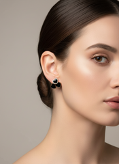 Stainless Steel Triple Heart Black Onyx & Rose Gold Studs