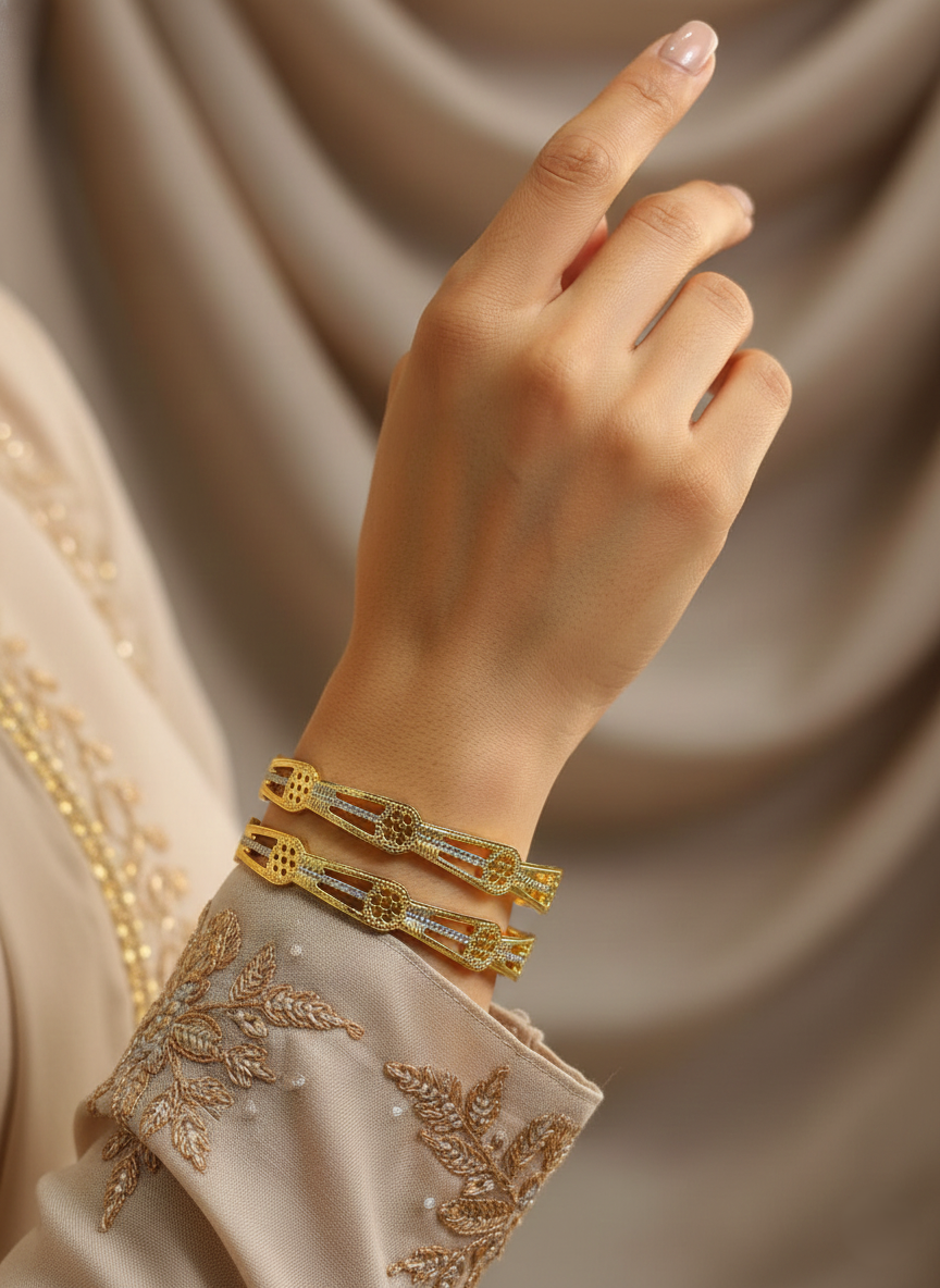 NISA Two-Tone Gold & Silver Designer Bangles