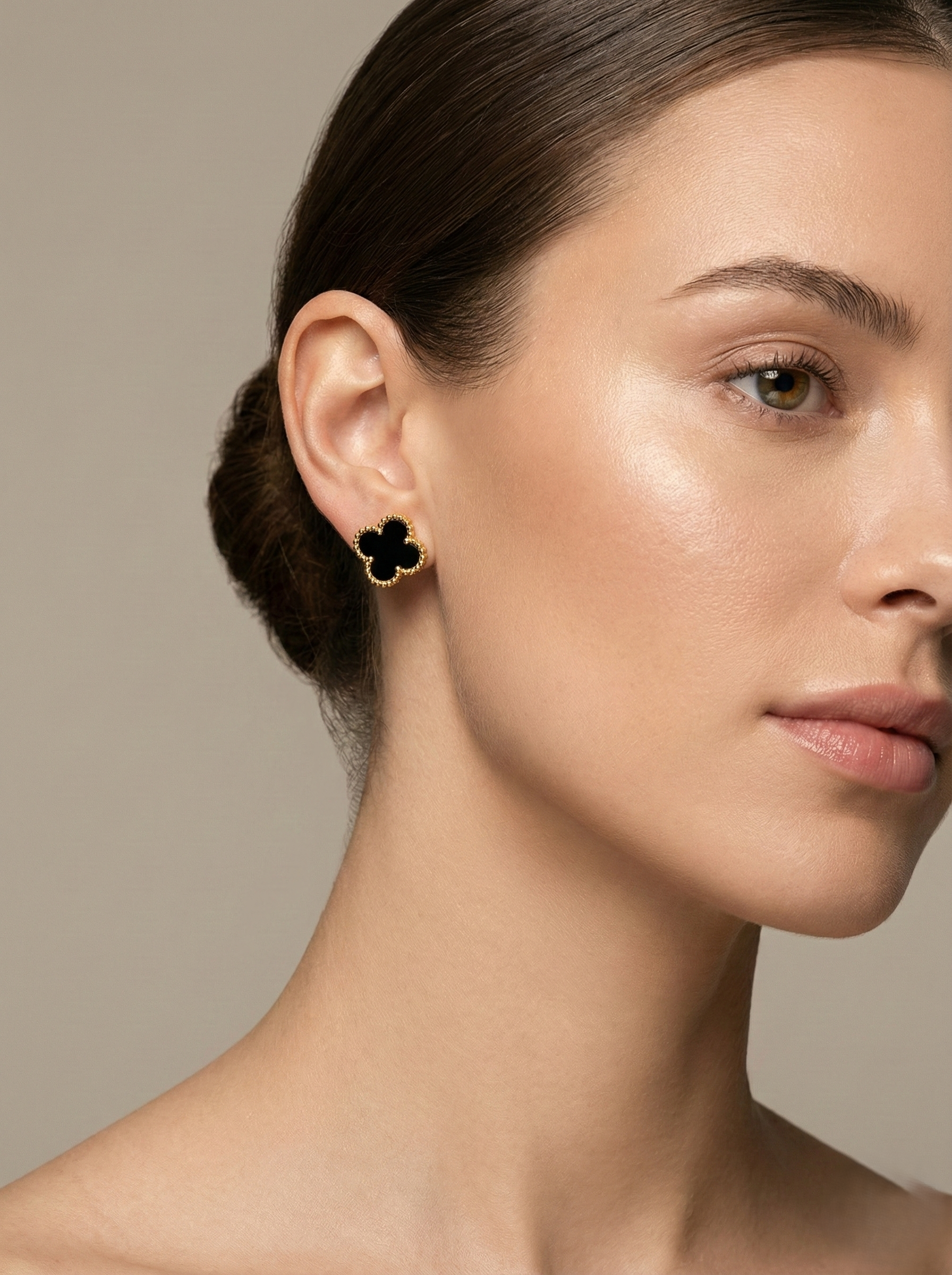 Stainless Steel Gold Black Clover Earrings.